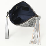 ADBG1234 Hand-Tooled Leather Wristlet Clutch - Floral Design with Tassel