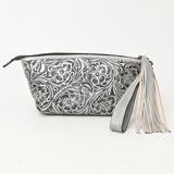 ADBG1234 Hand-Tooled Leather Wristlet Clutch - Floral Design with Tassel