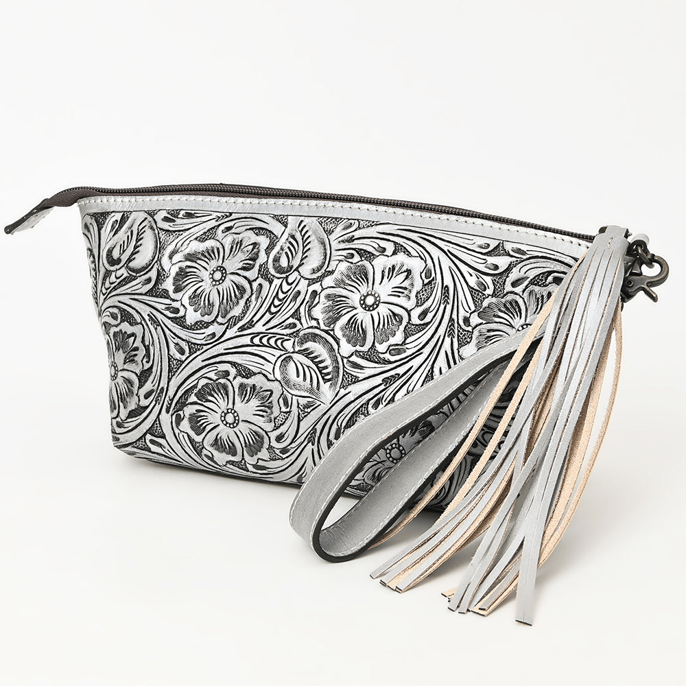American Darling Hand-Tooled Western Leather Wristlet Bag - Genuine Floral Carved Womens Clutch