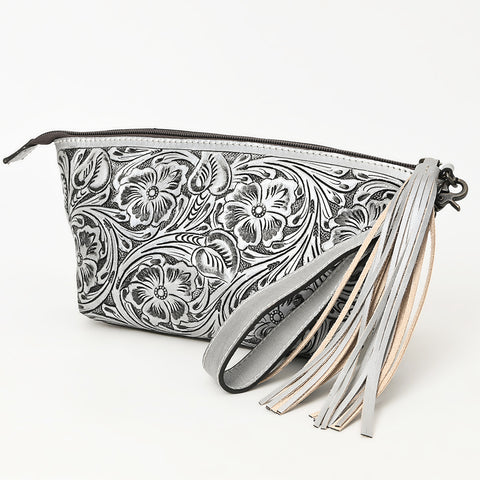 American Darling Hand-Tooled Western Leather Wristlet Bag - Genuine Floral Carved Women Clutch