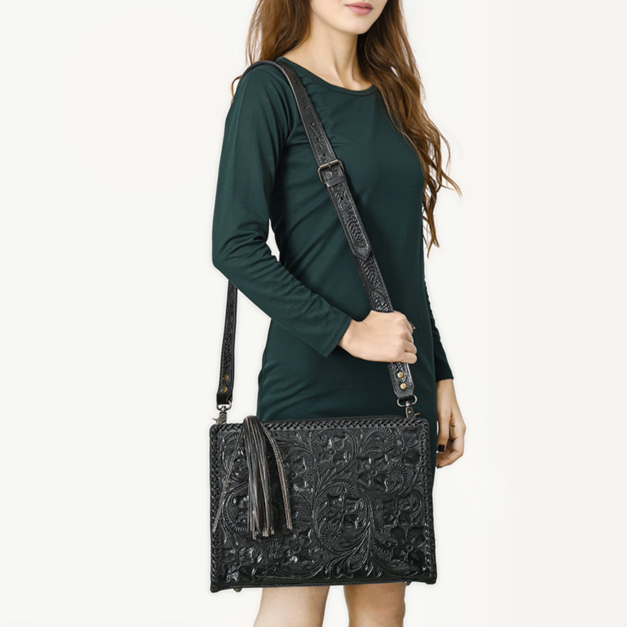 American Darling Hand-Tooled Western Leather Crossbody Bag - Genuine Floral Carved Artisan Purse