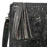ADBG1235 Hand-Tooled Leather Crossbody Bag - Western Floral Design with Fringe