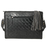 ADBG1235 Hand-Tooled Leather Crossbody Bag - Western Floral Design with Fringe