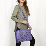 ADBG1235 Hand-Tooled Leather Crossbody Bag - Western Floral Design with Fringe
