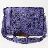 ADBG1235 Hand-Tooled Leather Crossbody Bag - Western Floral Design with Fringe