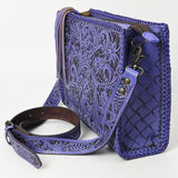ADBG1235 Hand-Tooled Leather Crossbody Bag - Western Floral Design with Fringe