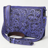 ADBG1235 Hand-Tooled Leather Crossbody Bag - Western Floral Design with Fringe