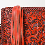 ADBG1235 Hand-Tooled Leather Crossbody Bag - Western Floral Design with Fringe