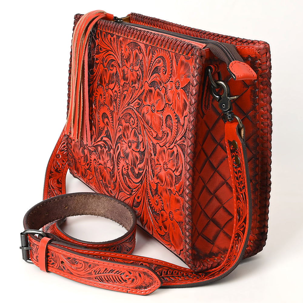 American Darling Hand-Tooled Western Leather Crossbody Bag - Genuine Floral Carved Artisan Purse