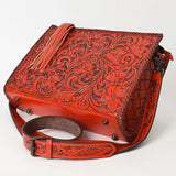ADBG1235 Hand-Tooled Leather Crossbody Bag - Western Floral Design with Fringe