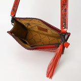 ADBG1235 Hand-Tooled Leather Crossbody Bag - Western Floral Design with Fringe
