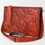 ADBG1235 Hand-Tooled Leather Crossbody Bag - Western Floral Design with Fringe