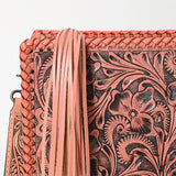 ADBG1235 Hand-Tooled Leather Crossbody Bag - Western Floral Design with Fringe