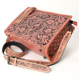 ADBG1235 Hand-Tooled Leather Crossbody Bag - Western Floral Design with Fringe