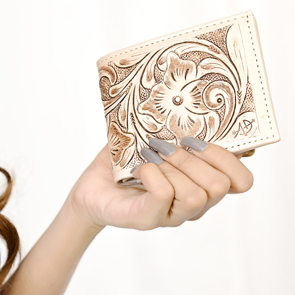 American Darling Hand Tooled Leather Bifold Wallet | Floral Carved Purse