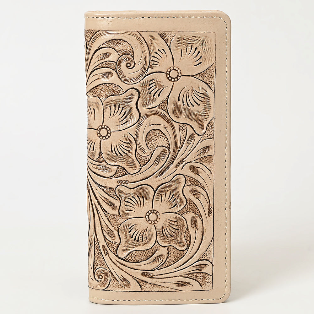 ADBG1269 Hand-Tooled Leather Long Wallet - Western Floral Rodeo Style