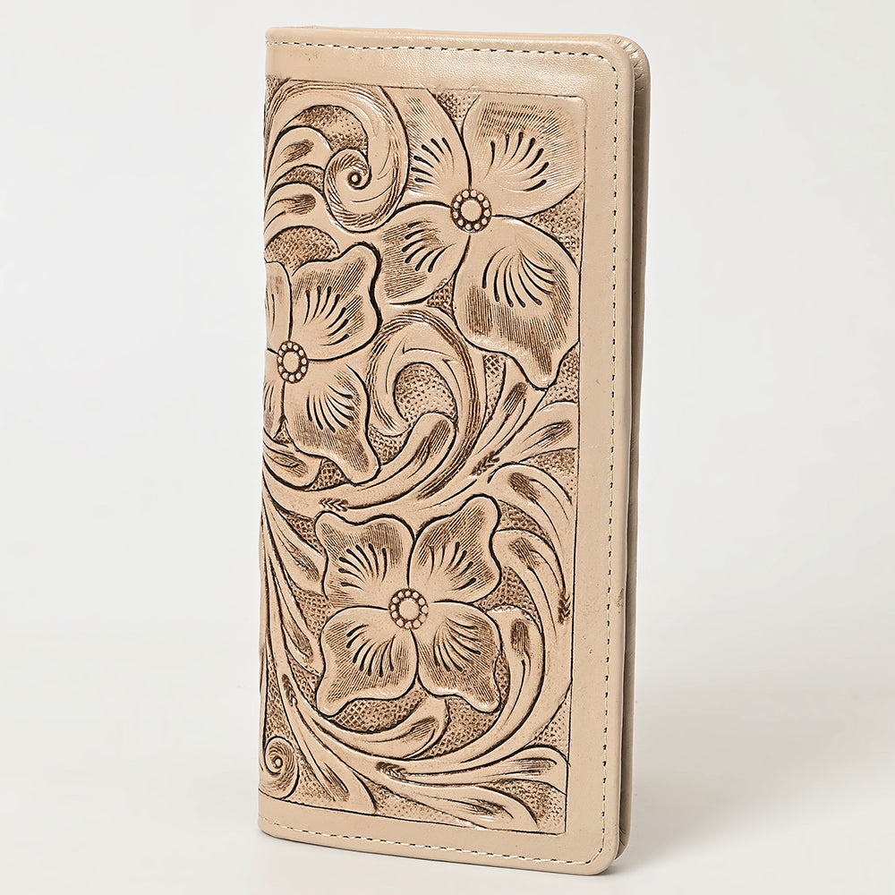 ADBG1269 Hand-Tooled Leather Long Wallet - Western Floral Rodeo Style
