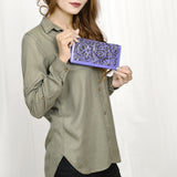 ADBG1269 Hand-Tooled Leather Long Wallet - Western Floral Rodeo Style