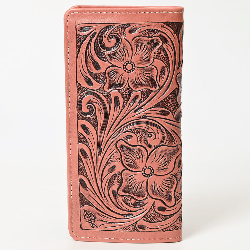 ADBG1269 Hand-Tooled Leather Long Wallet - Western Floral Rodeo Style