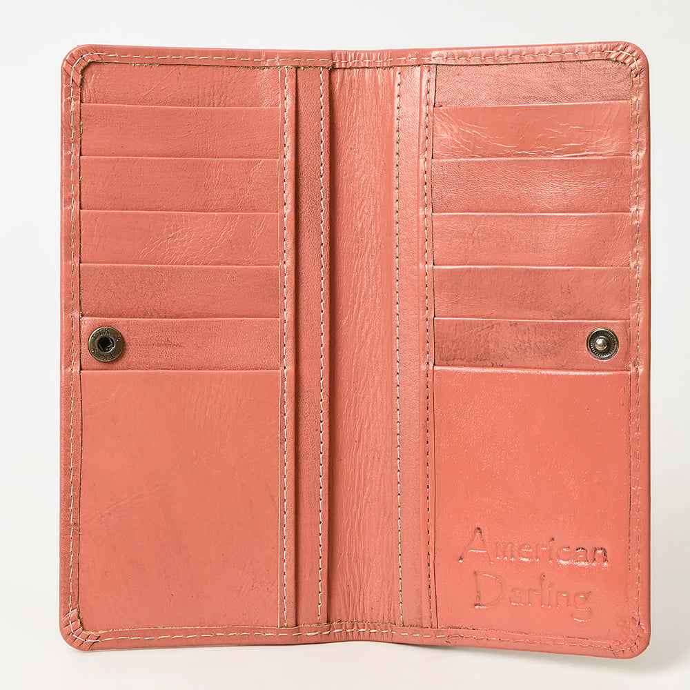 ADBG1269 Hand-Tooled Leather Long Wallet - Western Floral Rodeo Style