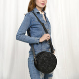 ADBG1461 Round Natural Hand-Tooled Leather Canteen Bag - Floral Whipstitch Western Style