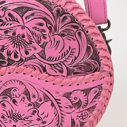 American Darling Western Leather Canteen Bag Pink Hand-Tooled Floral Detailing | Genuine Leather Crossbody
