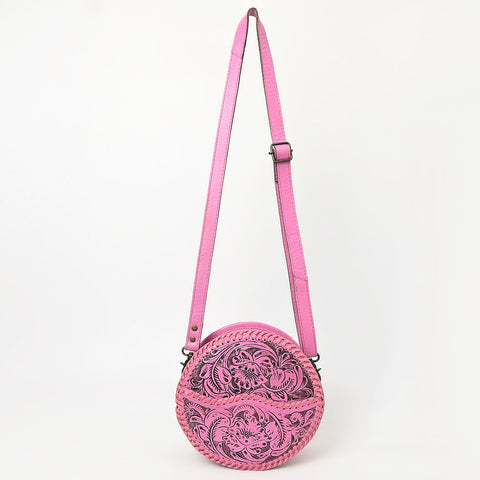 American Darling Western Leather Canteen Bag Pink Hand-Tooled Floral Detailing | Genuine Leather Crossbody