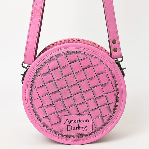 American Darling Western Leather Canteen Bag Pink Hand-Tooled Floral Detailing | Genuine Leather Crossbody