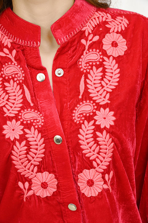American Darling Embroidered Red Fabric Blouse Western Fashion Top
