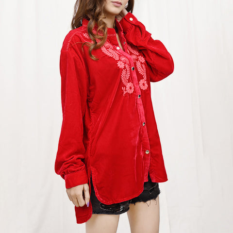 American Darling Embroidered Red Fabric Blouse Western Fashion Top