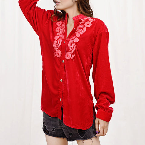 American Darling Embroidered Red Fabric Blouse Western Fashion Top