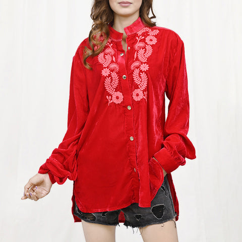 American Darling Embroidered Red Fabric Blouse Western Fashion Top