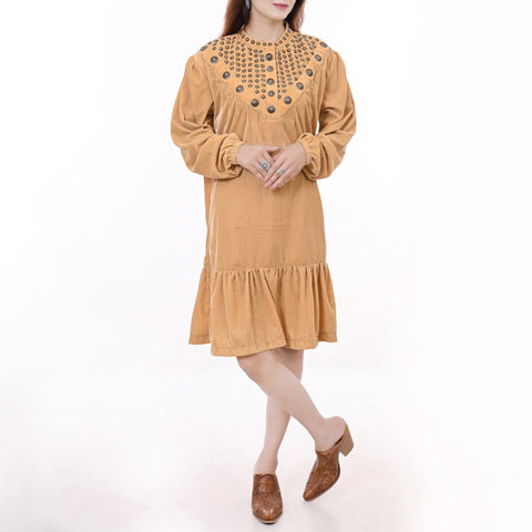 American Darling Tan Fabric Dress Western Studded Concho Tunic Top