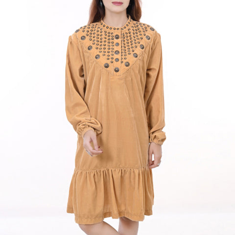 American Darling Tan Fabric Dress Western Studded Concho Tunic Top