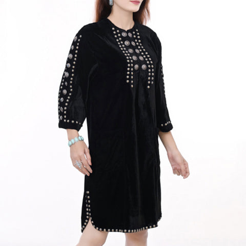 American Darling Black Fabric Dress Studded Western Boho Tunic