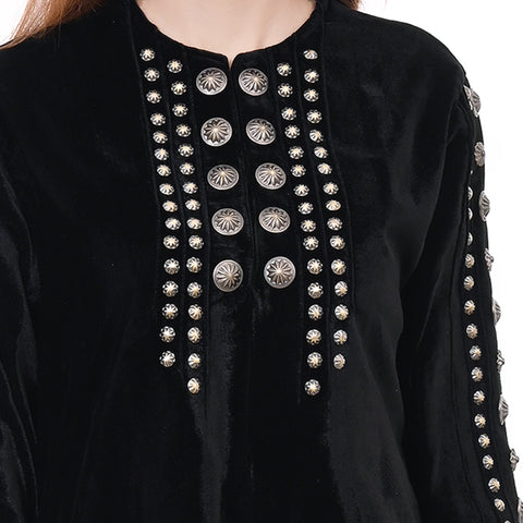American Darling Black Fabric Dress Studded Western Boho Tunic