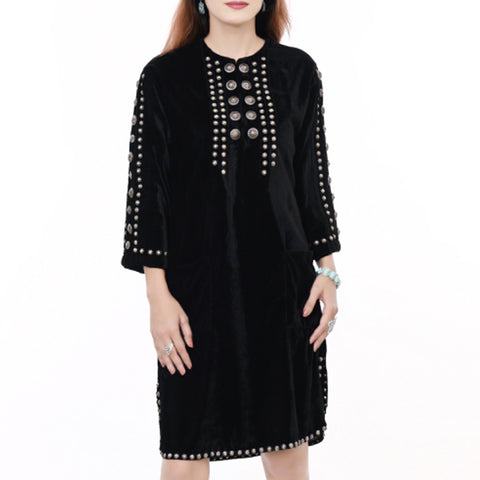 American Darling Black Fabric Dress Studded Western Boho Tunic