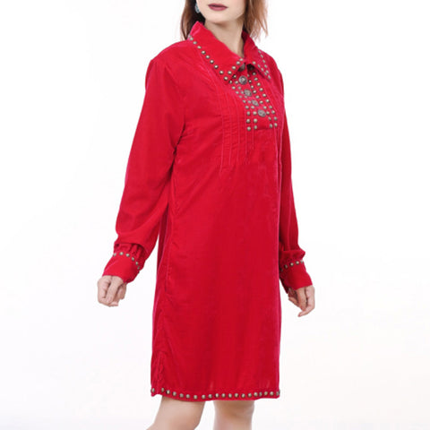 American Darling Red Fabric Dress Western Studded Concho Shift Tunic