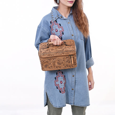 American Darling Hand Tooled Leather Jewelry Case -Western Travel Bag
