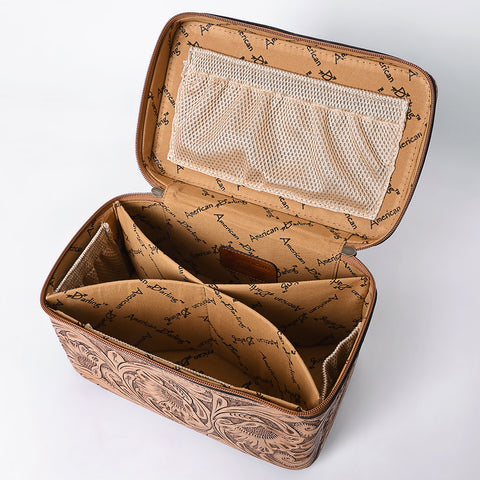 American Darling Hand Tooled Leather Jewelry Case -Western Travel Bag