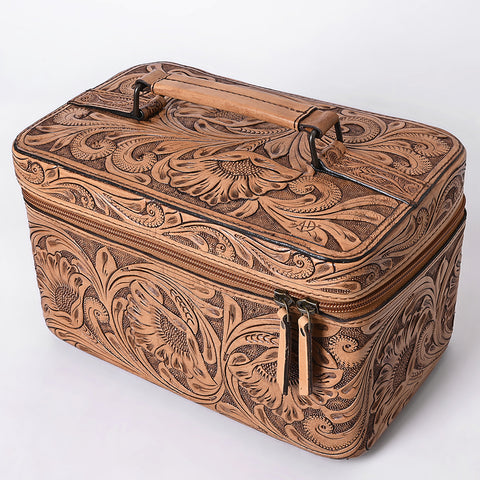 American Darling Hand Tooled Leather Jewelry Case -Western Travel Bag