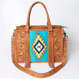 LC-ADBG230 Hand Tooled Leather Tote Bag with Southwestern Saddle Blanket Accent & Floral Detailing
