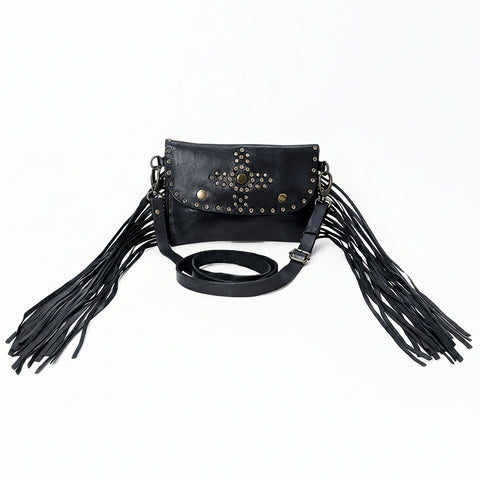 Compact Leather Fringes Crossbody