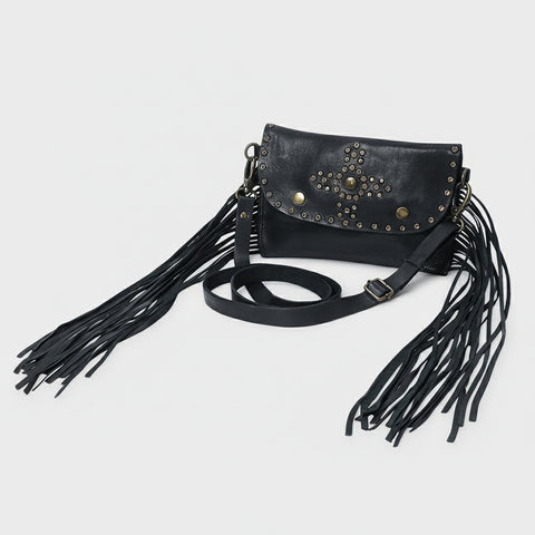 Compact Leather Fringes Crossbody