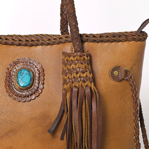 ADBGM328 Handmade Leather Crossbody Bag with Braided Edges - Western Compact Purse