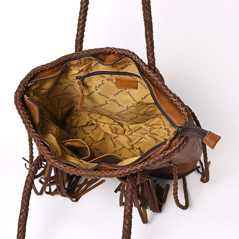 ADBGM328 Handmade Leather Crossbody Bag with Braided Edges - Western Compact Purse