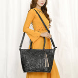 ADBG1480 Hand-Tooled Leather Tote Bag with Tassel and Shoulder Strap