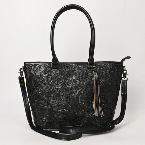 American Darling Hand Tooled Western Leather Tote Bag with Floral Carving & Tassel ï¿½ Genuine Leather