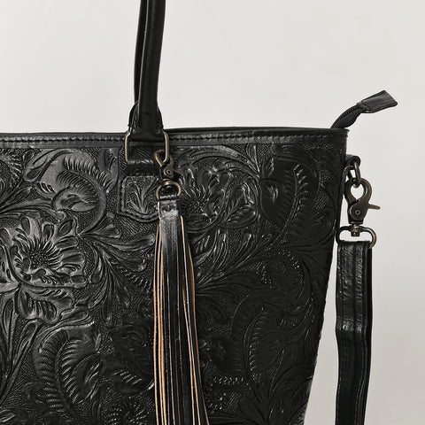American Darling Hand Tooled Western Leather Tote Bag with Floral Carving & Tassel ï¿½ Genuine Leather