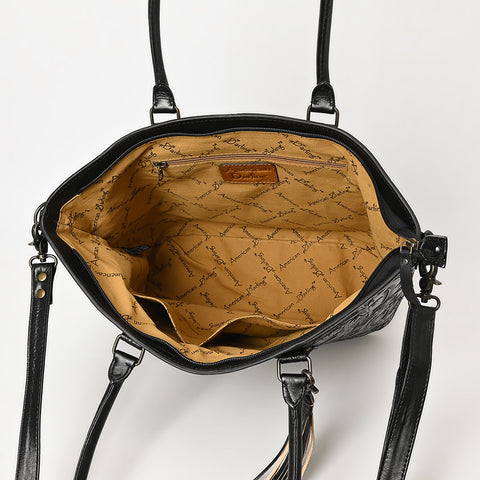 American Darling Hand Tooled Western Leather Tote Bag with Floral Carving & Tassel ï¿½ Genuine Leather